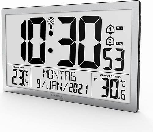 Електронний настінний годинник Technoline WS8113 Silver | Великий дисплей, Календар, Термометр, Датчик зовнішньої температури, фото 3