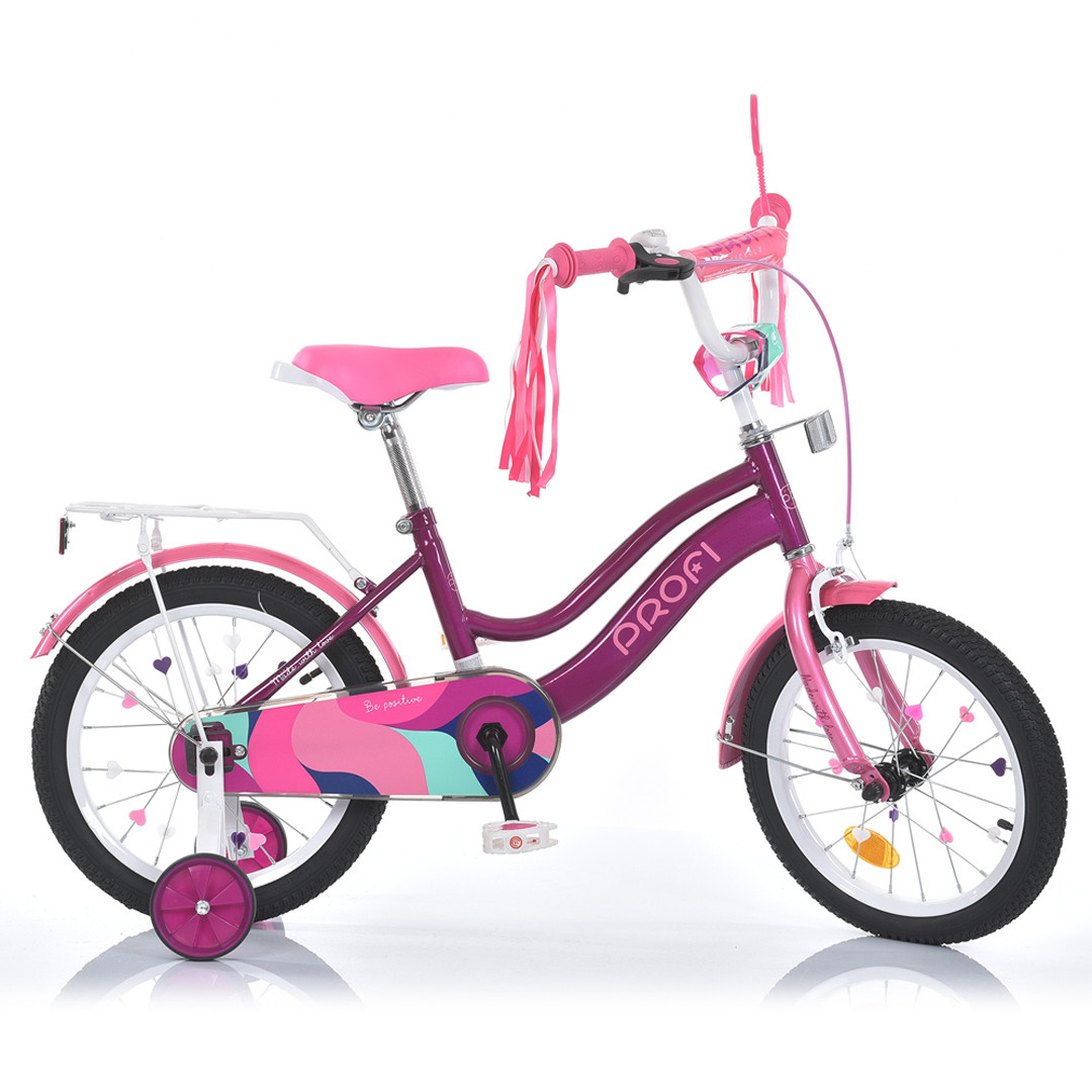 Дитячий двоколісний велосипед 18 дюймів з багажником та ліхтариком Profi WAVE MB 18052-1 Фіолетовий