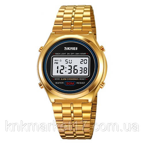Цифровий спортивний металевий годинник Skmei 2146GD Gold, фото 1