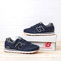 Популярные мужские кроссовки кроссы премиум замша + текстиль синие New Balance 574 Blue в размере 41