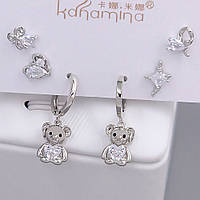 Набір із 3-х пар сережок FJ. Родій. Камені: білий циркон