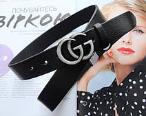 Женский черный кожаный ремень Gucci 3 см пряжка хром