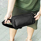 Бананка чоловіча чорна з екошкіри на кожен день нагрудна містка, фото 6