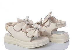 Дитячі бежеві босоніжки з бантиком для дівчинки