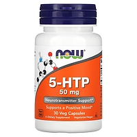 NOW Foods 5-гидрокситриптофан, для нервной системы, 50 мг, 30 вегетарианских капсул