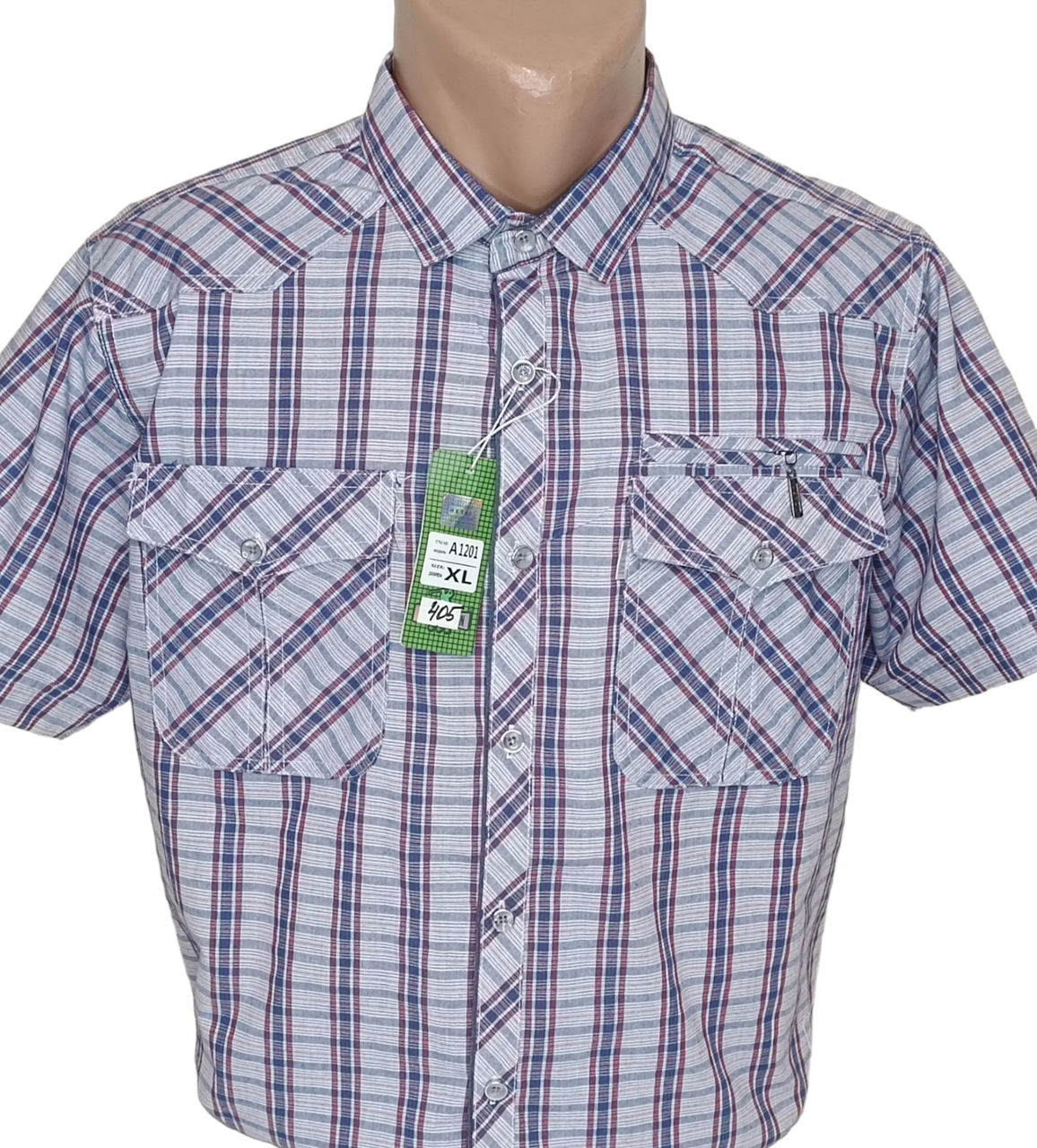 Чоловіча теніска льон Hetai vk-0405 класична блакитна в клітку, стильна чоловіча сорочка льон картата