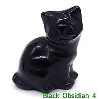 Фигурка чорного кота из натурального камня обсидиана 30*20 мм