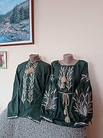 Вышиванки для пары"Колосок "на зеленом натуральном домотканевом холсте
