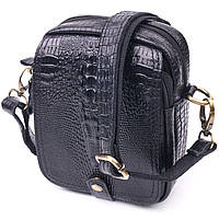 Небольшая мужская сумка из натуральной кожи с фактурой под крокодила 21299 Vintage Черная at
