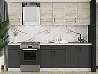 Кухня Оптима Еверест набір К-3 2.6 м, без стільниці, без мийки, Дуб Крафт Білий/Антрацит, Антрацит