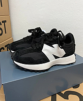 Женские мужские кроссовки New Balance 327 black white чорно-белые Нью Баланс замша текстиль весна лето унисекс