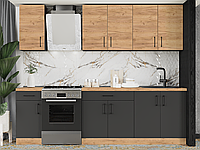 Кухня Оптима Еверест набір К-3 2.6 м, без стільниці, без мийки, Дуб Крафт Золотий/Антрацит, Антрацит