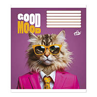 Тетрадь 36 листов в клетку Стильный кот в ярком пиджаке