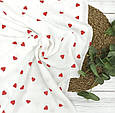 Муслін (жатка 1,35 м) крупні червоні серця  на білому, 135см, фото 2