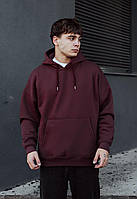 Худі на флісі чоловіча бордова кофта з капюшоном Staff bordo basic oversize fleece Sensey