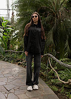 Классическая женская рубашка Staff черная на пуговицах с длинными рукавами стаф. Sensey Класична Жіноча