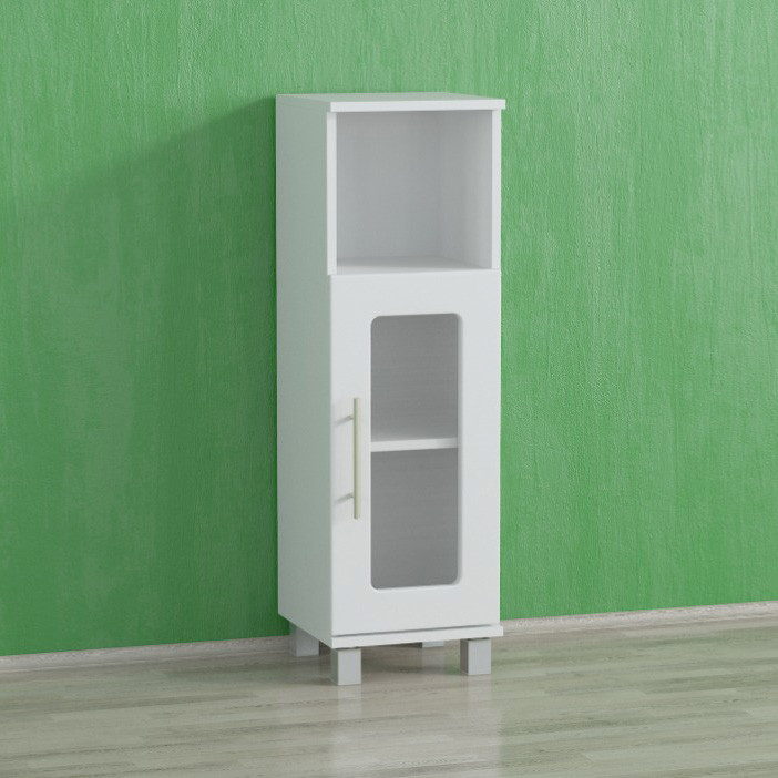 Пенал у кімнату  зі скляними дверцятами МДФ, вертикальна полиця у ванну на 3 секції, фото 1