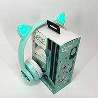 Беспроводные наушники с кошачьими ушками и RGB подсветкой Cat VZV 23M. Цвет: зеленый Sensey Бездротові