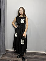 Женское летнее платье из льна чёрное Modna KAZKA MKKC6021-2