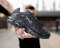 Мужские кроссовки Nike Air Max TN Plus Black Найк Аир Плюс ТН текстильная сетка черные весна лето