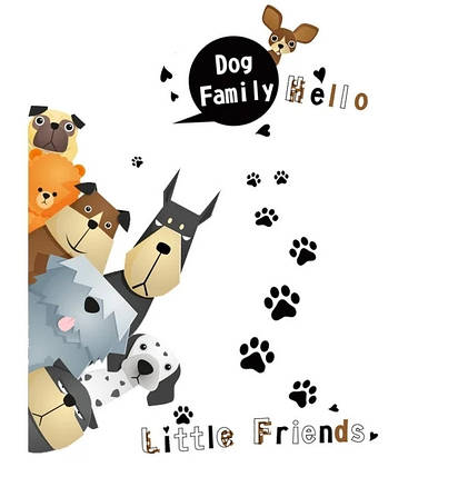 Наклейка на стіну, вінілові наклейки, стикери "собачки Hello Lovelly" Love Family (50*75 см аркуш), фото 1