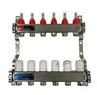 Коллектор теплого пола "ЕР" Чехия (нержавейка) 6 контуров в сборе с насосом с нижним подключением