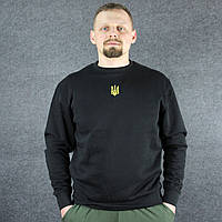 Свитшот мужской осенний материал - хлопок черный (размер L) с вышитым желтым Гербом Украины