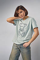Трикотажная футболка с медвежонком - хаки цвет, L (есть размеры) at