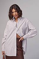 Удлиненная рубашка женская в полоску - коричневый цвет, S (есть размеры) at
