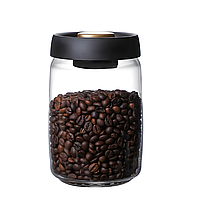 Банка для кофе с вакуматором 900мл емкость-контейнер для хранения сыпучих или чая стеклянная с черной крышкой