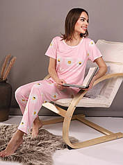 Піжама жіноча рожева футболка та штани П868