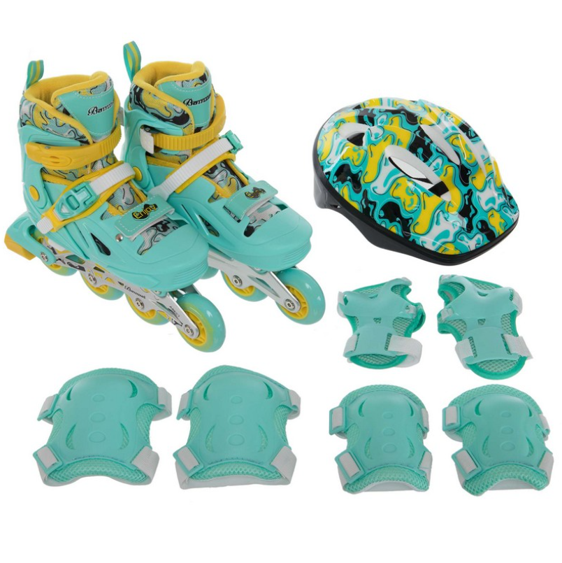 Дитячий набір розсувних роликових ковзанів Banwei BW-220  із захистом і шоломом PU колеса, що світяться (зелений)
