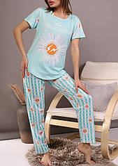 Піжама жіноча м'ятна футболка та штани П869