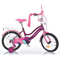 Дитячий двоколісний велосипед PROFI 16 дюймів MB 16052 WAVE з додатковими колесами, фіолетовий