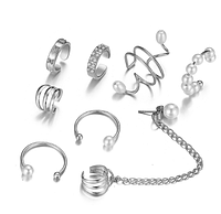 Набор кафф 8 штук бижутерия сережки Fashion Jewelry серебристые (АА)