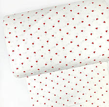 Сатин (бавовняна тканина) дрібні червоні сердечка (ширина 160см, 120г/м2)