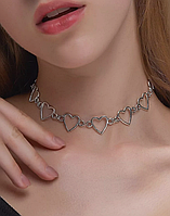 Чокер серце металевий корейський стиль 745 y2k сріблястий колір (АА)