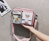 Сумка підліткова месенджер містка з кишенями аніме та k-pop рожевий колір Korni (АА), фото 4