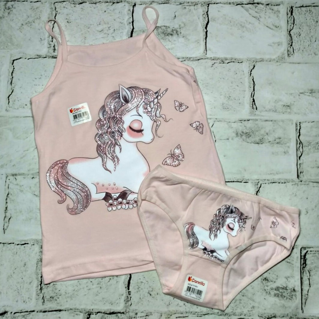 Комплект білизни для дівчинки Donella від 4 до 5 років труси майка дитячі Єдиноріг Рожевий