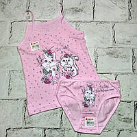Комплект білизни для дівчаток Donella від 2 до 3 років труси майка дитячі Котики Рожевий