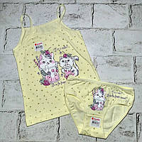 Комплект білизни для дівчаток Donella від 2 до 3 років труси майка дитячі Котики Жовтий