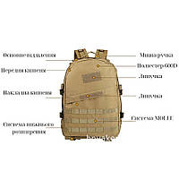 Рюкзак военный большой YAKEDA, тактический рюкзак для походов, 35 л CLSM Глина