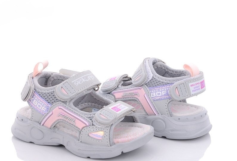 Дитячі літні босоніжки в сірому кольорі для дівчинки на липучках у 23 розмірі, фото 1