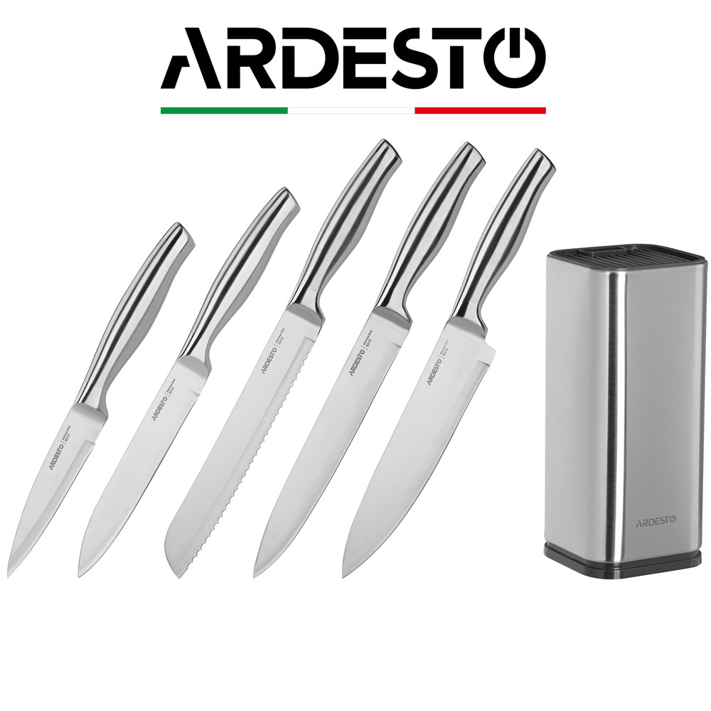 Набір кухонних ножів з підставкою Ardesto Gemini, 5 ножів, металева колода (нержавіюча сталь)