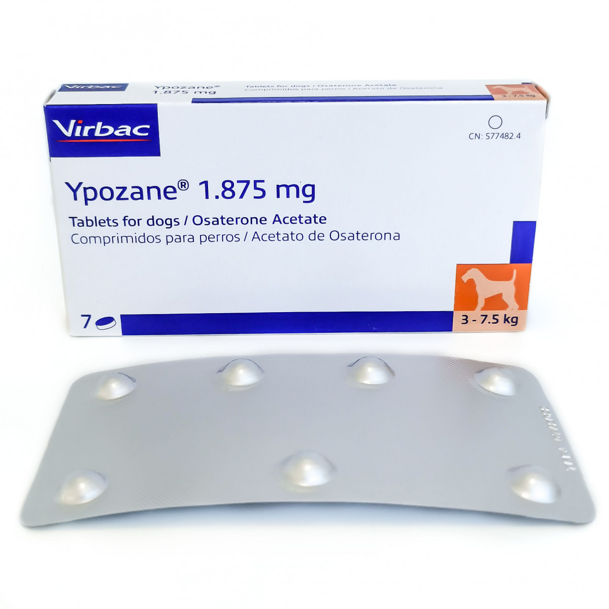 Іпозан 1,875 мг Ypozane S Virbac для лікування передміхурової залози у собак вагою 3 - 7,5 кг, 7 таблеток
