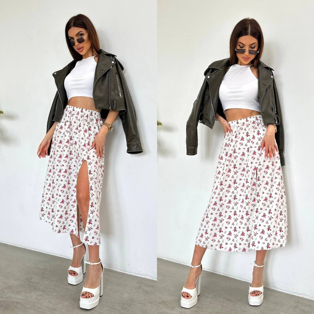 Жіноча літня спідниця з розрізом, фото 1