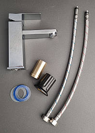 Змішувач для умивальника RIZO 001 із нержавіючої сталі з хромованим покриттям квадратної форми