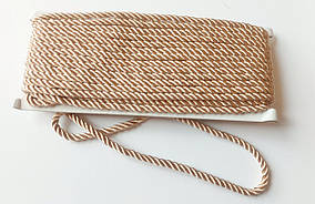 Шнур текстильный декоративный, шелковистый. Бежевий . Діаметр 3,5 мм. Туреччина. Ціна за 1 метр