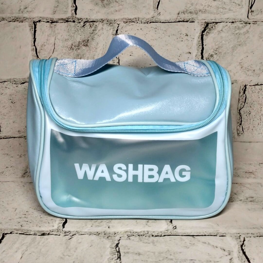 Косметичка жіноча прозора з екошкіри Washbag Блакитна 22х16х12 см