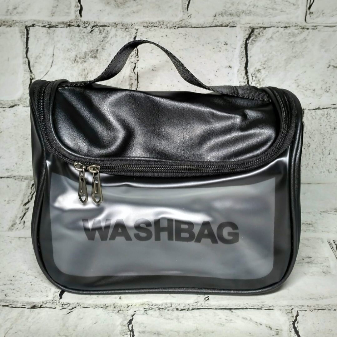 Косметичка дорожня сумка органайзер з екошкіри Washbag Чорна 22х16х12 см